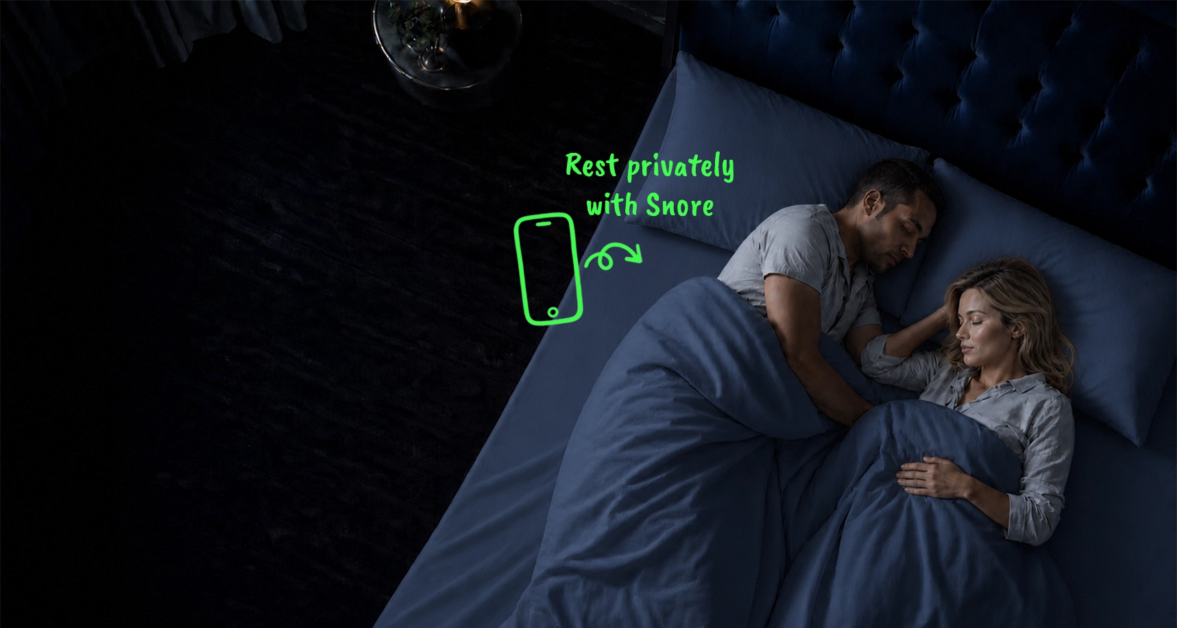 Two people resting peacefully in an early-dawn bedroom